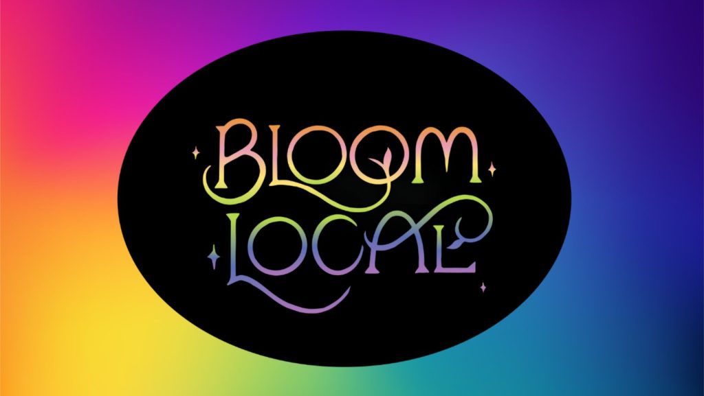 Bloom Local logo on a rainbow background