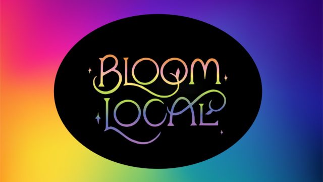 Bloom Local logo on a rainbow background