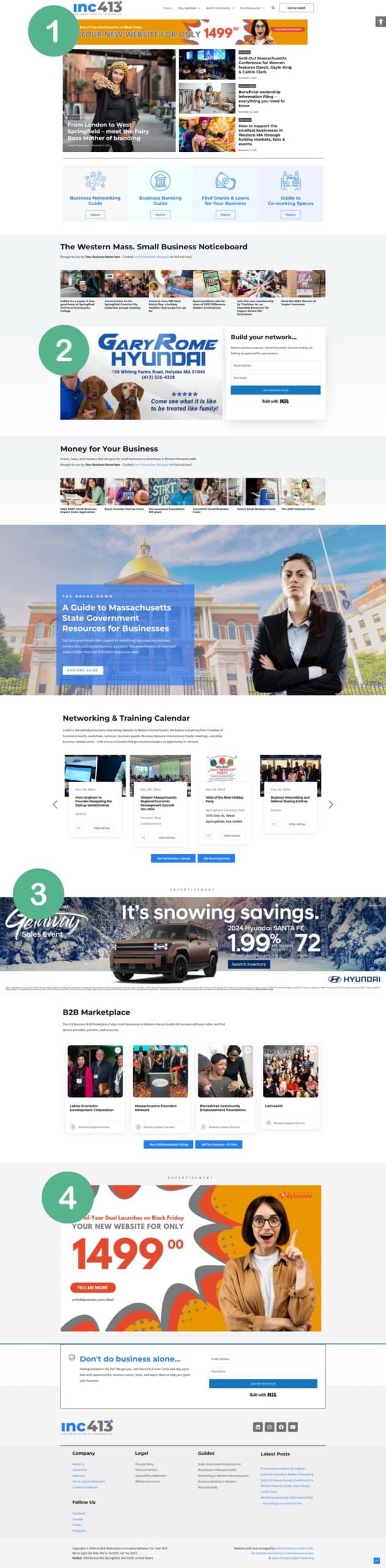 A screenshot of the Inc413 website home page showing banner ad positions.