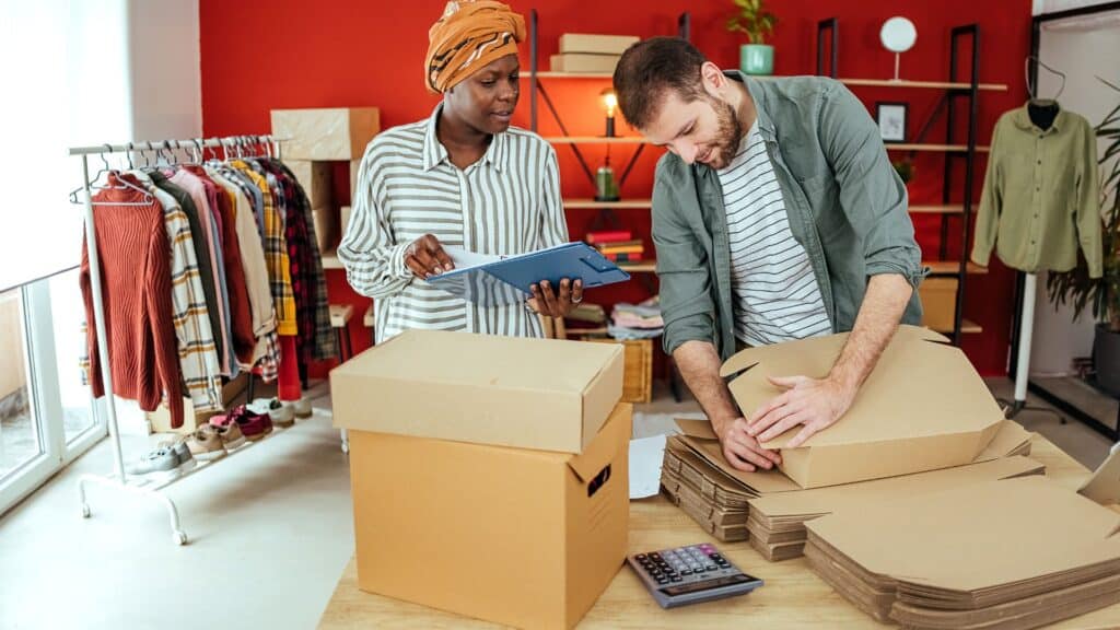 Business owners prepping their packaging for the orders.