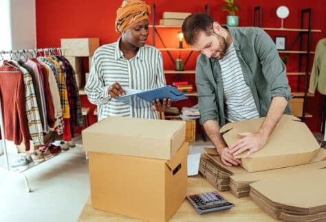 Business owners prepping their packaging for the orders.