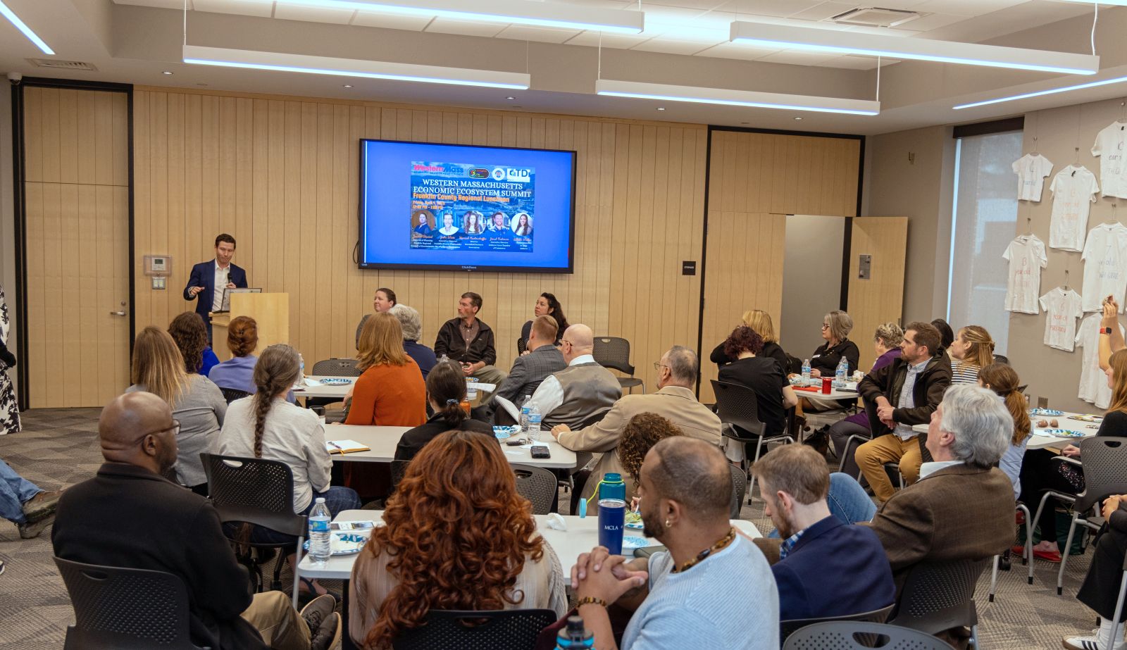 Jacob Robinson speaks at the 6th Western Mass Economic Ecosystem Summit held in Greenfield, April 4, 2025.