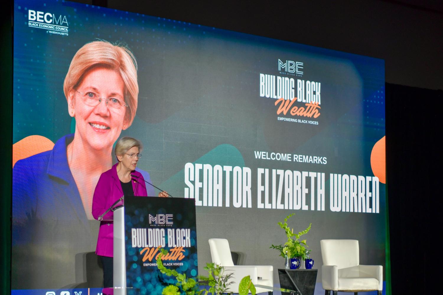 Senator Elizabeth Warren gives welcome remarks at Mass Black Expo 2024.